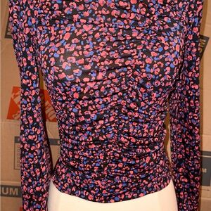 Eclair red blue leopard print ruched Long Sleeve top small
